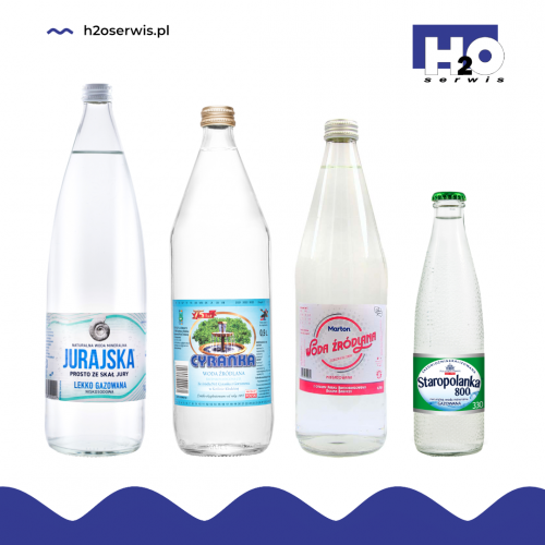 wody mineralne w szklanych butelkach